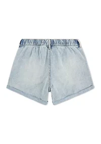 relaxed pull on denim shorts