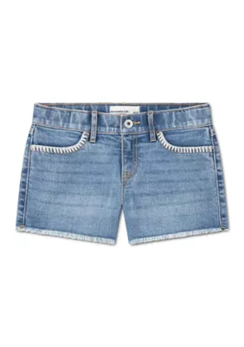 stitch denim shorts