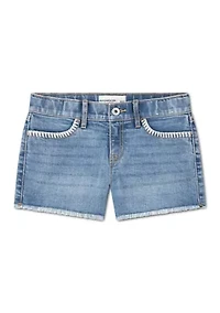 stitch denim shorts