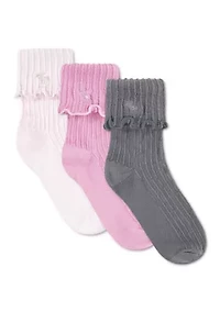 3-pack foldover lettuce welt socks