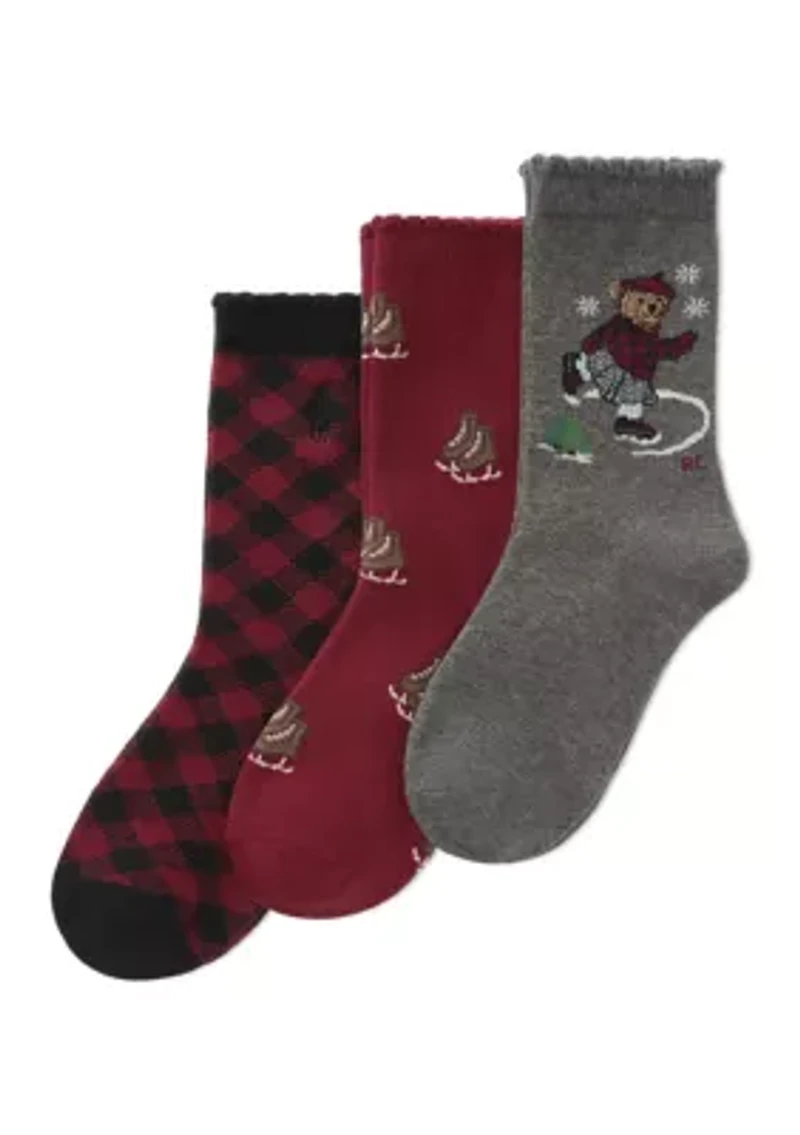 Holiday Skater Bear Socks - 3 Pack