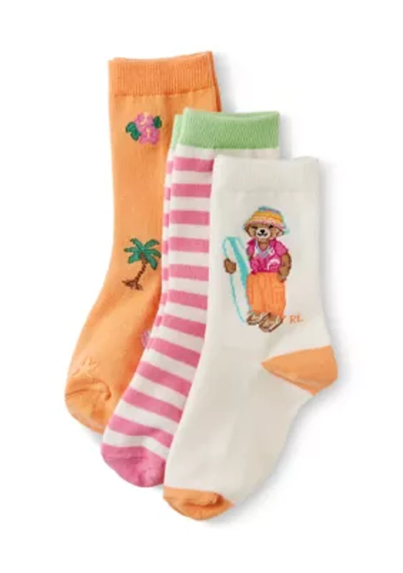 Girls 4-6x Surfer Bear Socks - Pack of 3