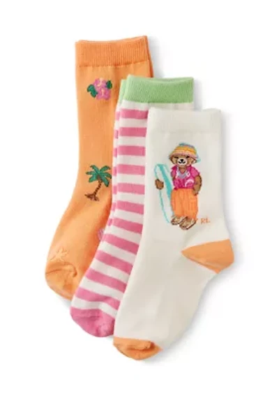 Girls 4-6x Surfer Bear Socks - Pack of 3