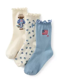 Blueberry Bear Ankle Socks - 3 Pack