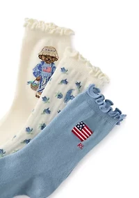 Blueberry Bear Ankle Socks - 3 Pack