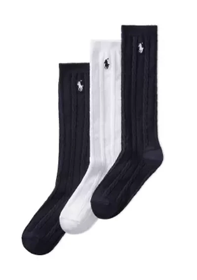Girls Knee High Cable 3 Pack of Socks
