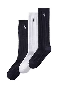 Girls Knee High Cable 3 Pack of Socks