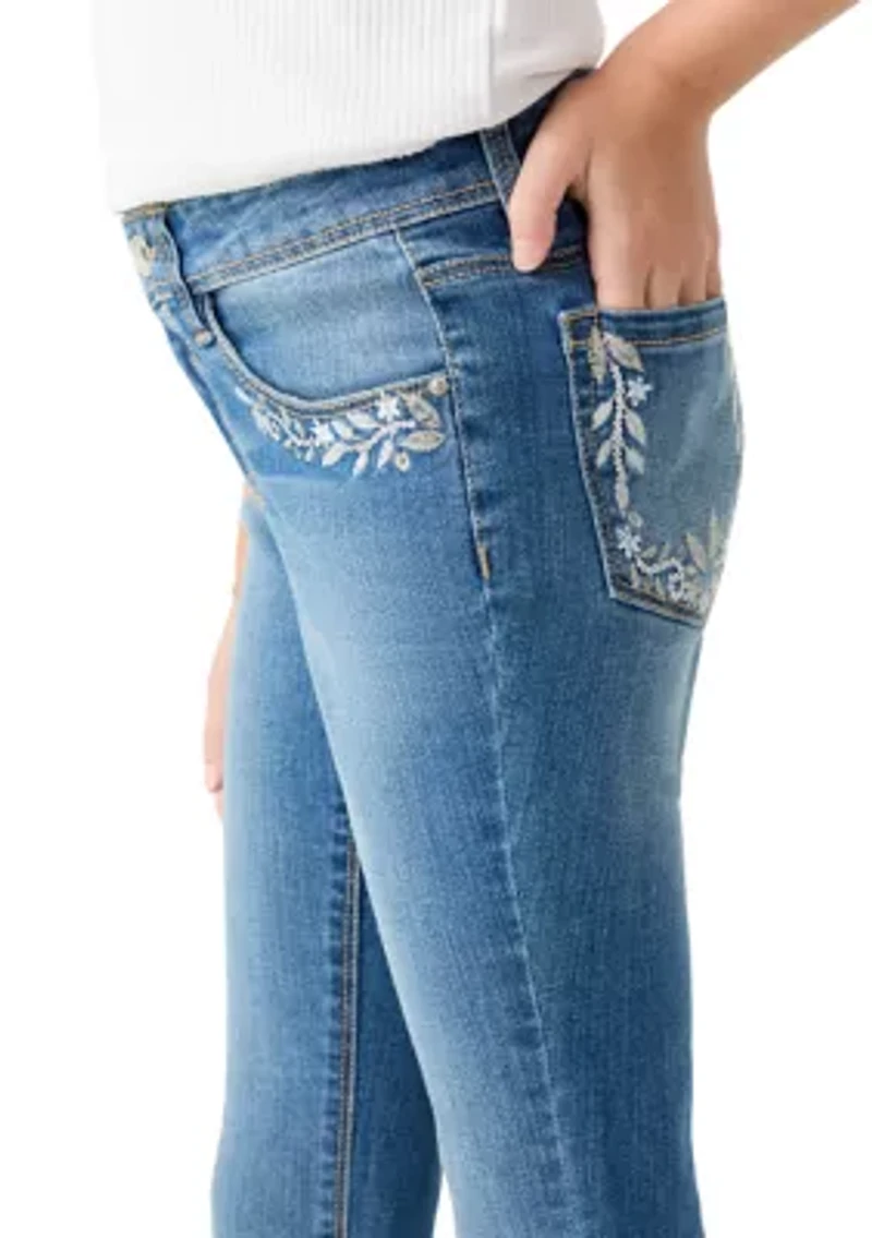 Girls 7-16 Flare Jeans with Back and Front Pocket Embroidery
