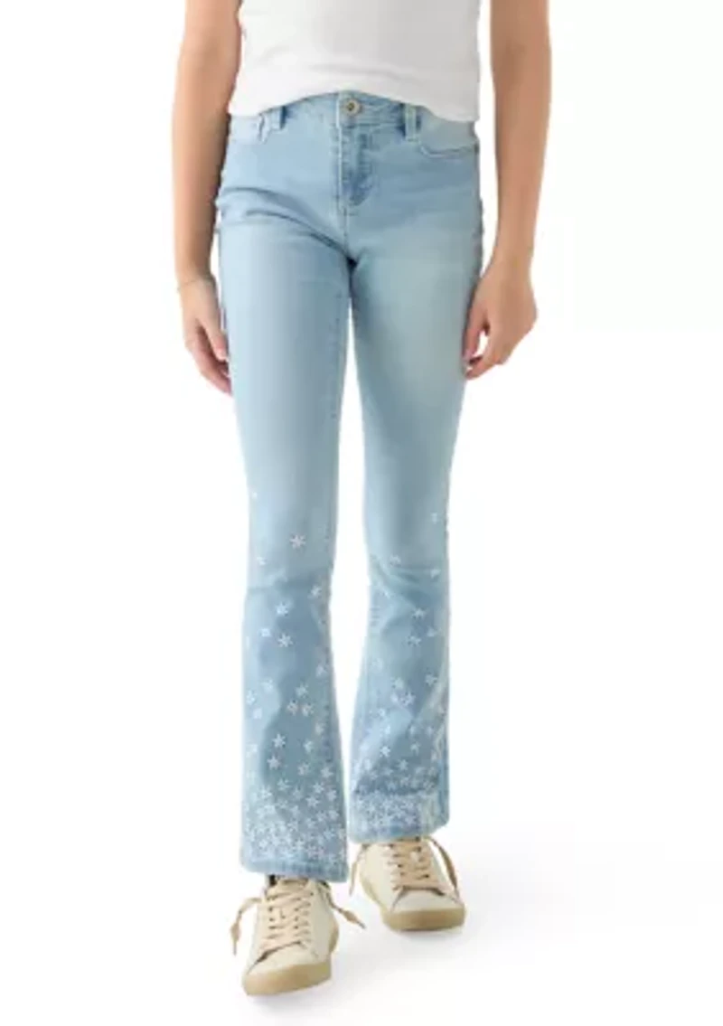 Girls 7-16 Flare Jeans with Mini Flower Embroidery