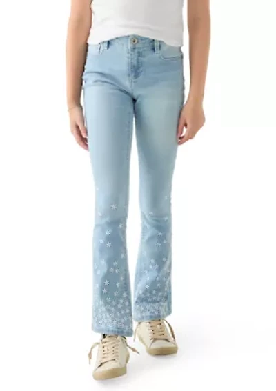 Girls 7-16 Flare Jeans with Mini Flower Embroidery