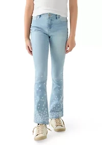 Girls 7-16 Flare Jeans with Mini Flower Embroidery