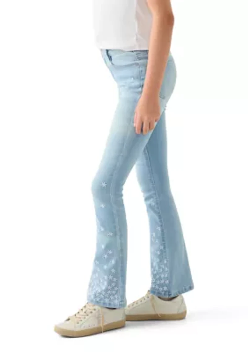 Girls 7-16 Flare Jeans with Mini Flower Embroidery