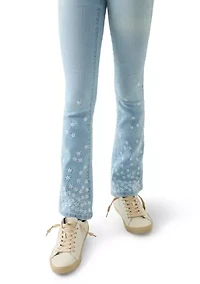 Girls 7-16 Flare Jeans with Mini Flower Embroidery