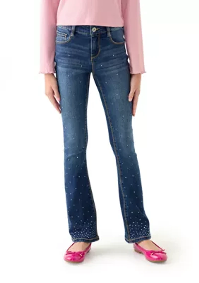 Girls 7-16 Flare with All Over Rhinestone Denim Jeans