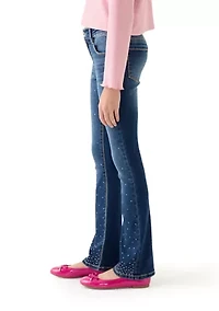 Girls 7-16 Flare with All Over Rhinestone Denim Jeans