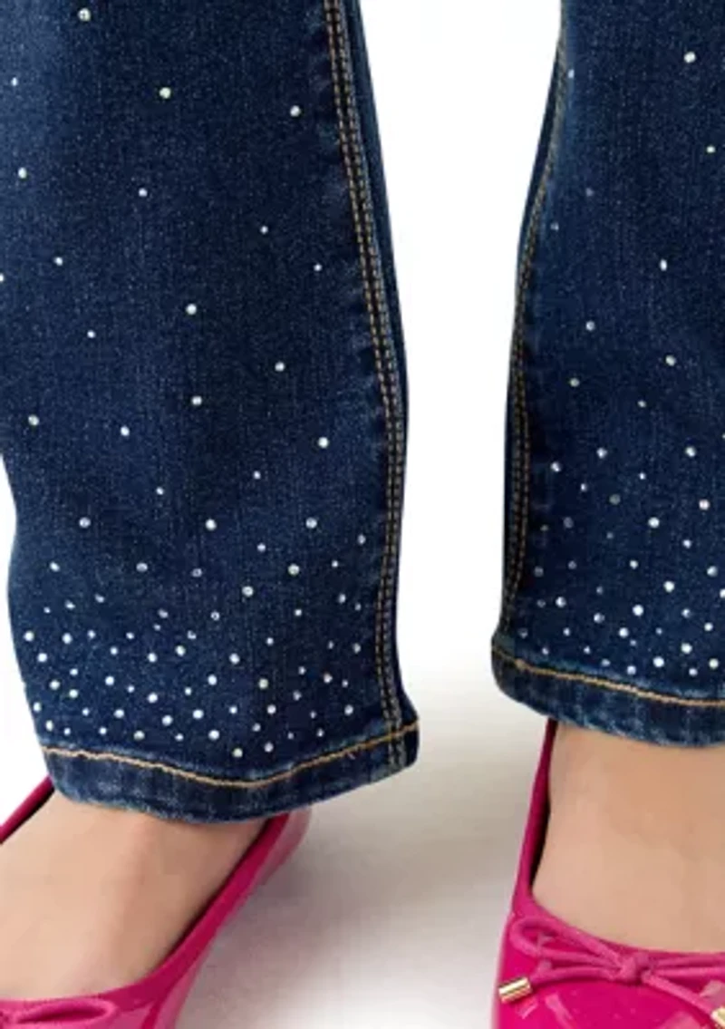 Girls 7-16 Flare with All Over Rhinestone Denim Jeans