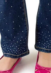 Girls 7-16 Flare with All Over Rhinestone Denim Jeans
