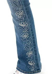 Girls 7-16 Rhinestone Floral Embroidered Flare Jeans