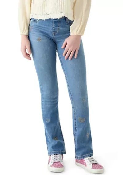 Girls 7-16 Tween Flare Jeans with Bling Hearts