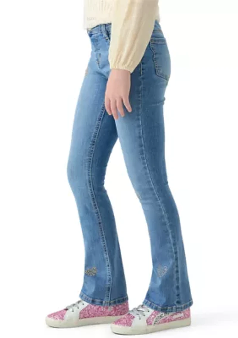 Girls 7-16 Tween Flare Jeans with Bling Hearts