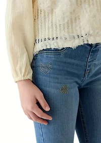 Girls 7-16 Tween Flare Jeans with Bling Hearts