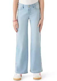 Girls 7-16 Wide Leg Bow Embellished Jeans