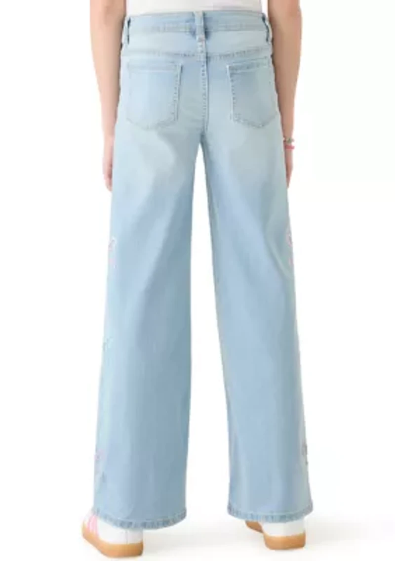 Girls 7-16 Wide Leg Bow Embellished Jeans
