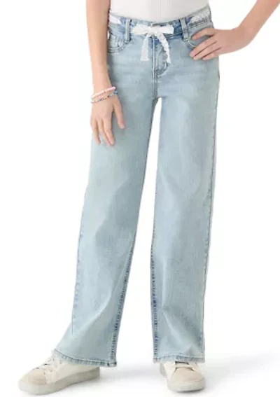 Girls 7-16 Wide Leg Crochet Belt Jeans