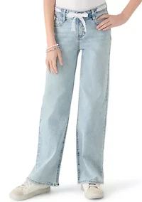 Girls 7-16 Wide Leg Crochet Belt Jeans
