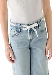 Girls 7-16 Wide Leg Crochet Belt Jeans