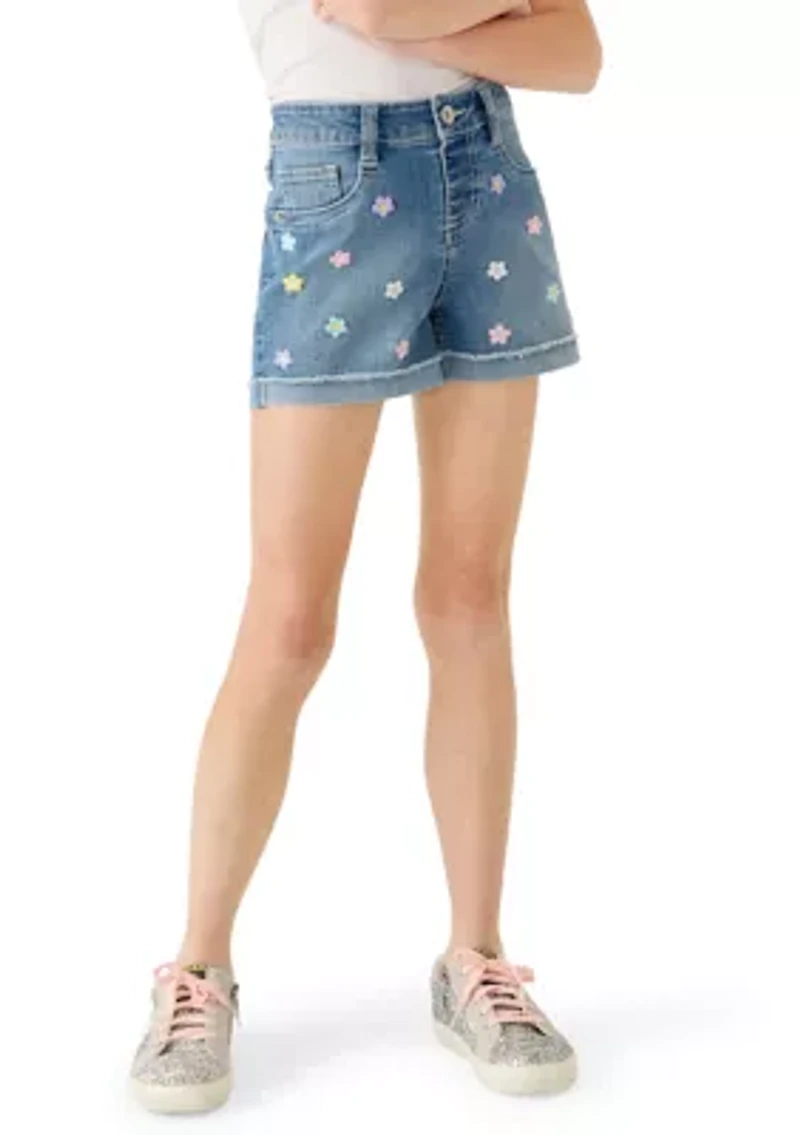 Girls 7-16 Roll Cuff Daisies Shorts