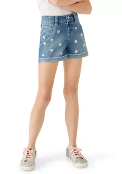 Girls 7-16 Roll Cuff Daisies Shorts