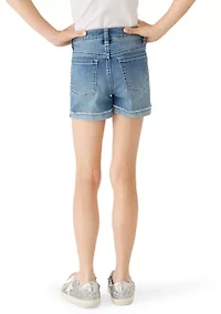 Girls 7-16 Roll Cuff Daisies Shorts