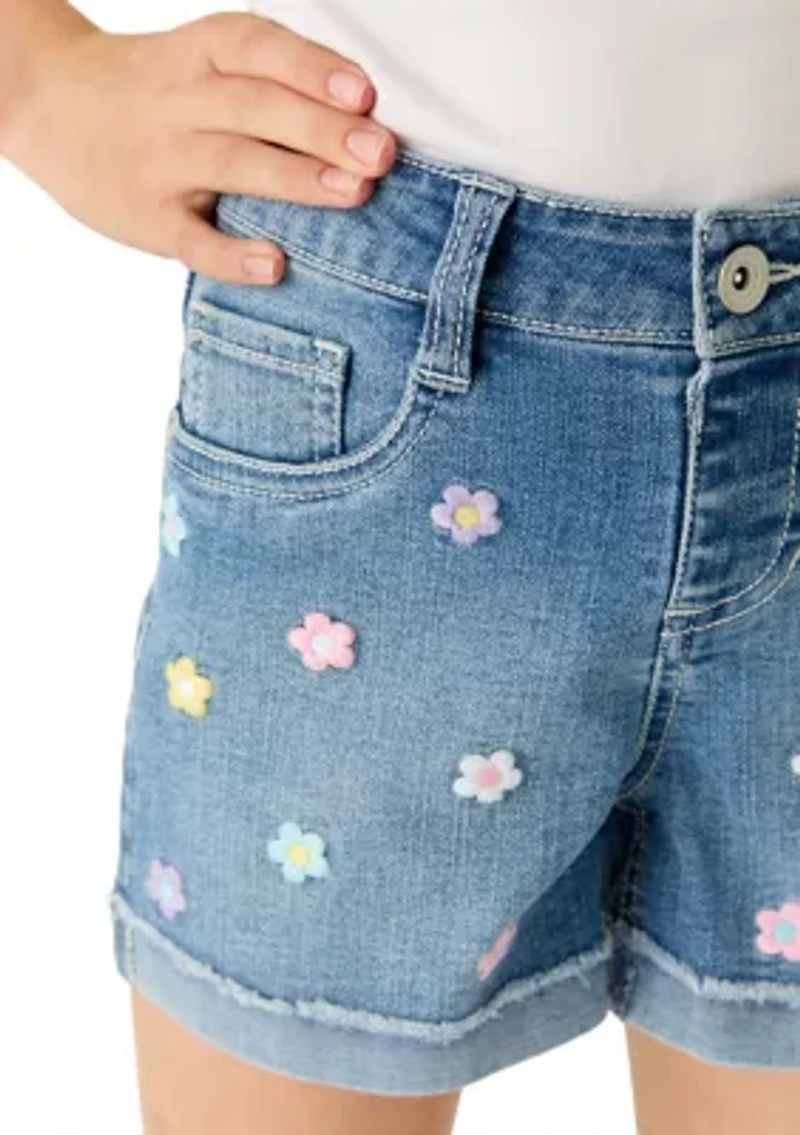 Girls 7-16 Roll Cuff Daisies Shorts