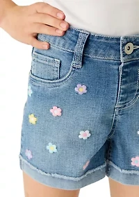 Girls 7-16 Roll Cuff Daisies Shorts