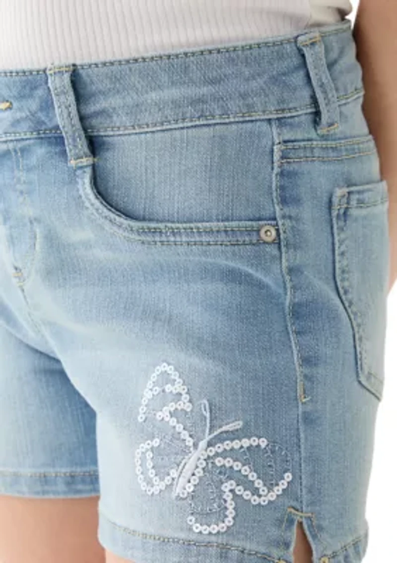 Girls 7-16 Sequin Butterfly Denim Shorts