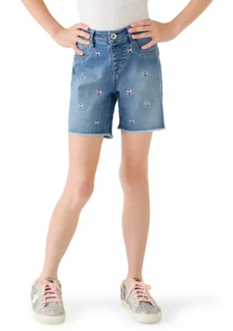 Girls 7-16 Fray Hem Midi Bow Shorts