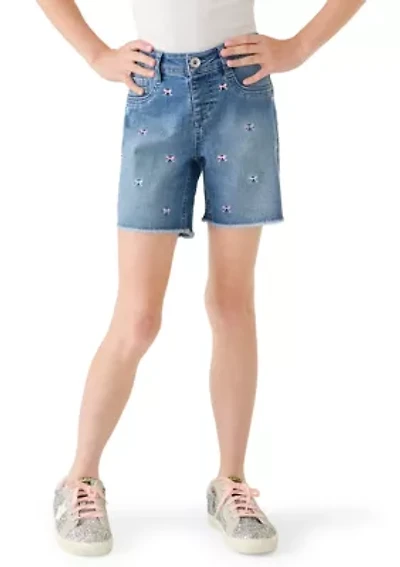 Girls 7-16 Fray Hem Midi Bow Shorts