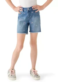 Girls 7-16 Fray Hem Midi Bow Shorts