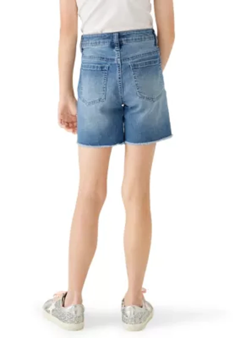 Girls 7-16 Fray Hem Midi Bow Shorts