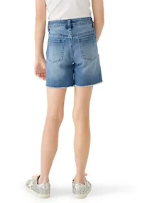 Girls 7-16 Fray Hem Midi Bow Shorts