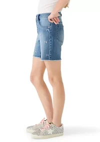 Girls 7-16 Fray Hem Midi Bow Shorts