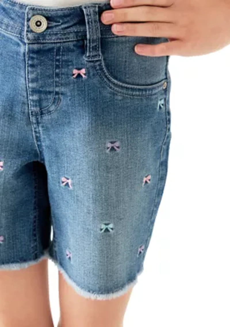 Girls 7-16 Fray Hem Midi Bow Shorts