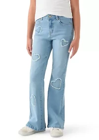 Girls 7-16 Frayed Heart Flare Pants