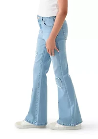 Girls 7-16 Frayed Heart Flare Pants