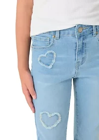 Girls 7-16 Frayed Heart Flare Pants