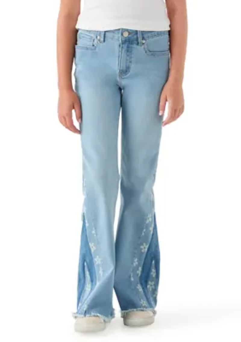 Girls 7-16 Gusset Embroidered Flare Jeans