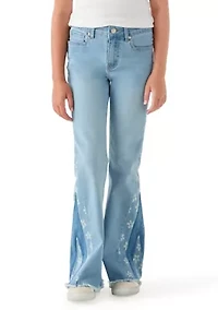 Girls 7-16 Gusset Embroidered Flare Jeans