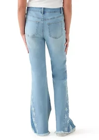Girls 7-16 Gusset Embroidered Flare Jeans