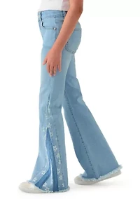 Girls 7-16 Gusset Embroidered Flare Jeans